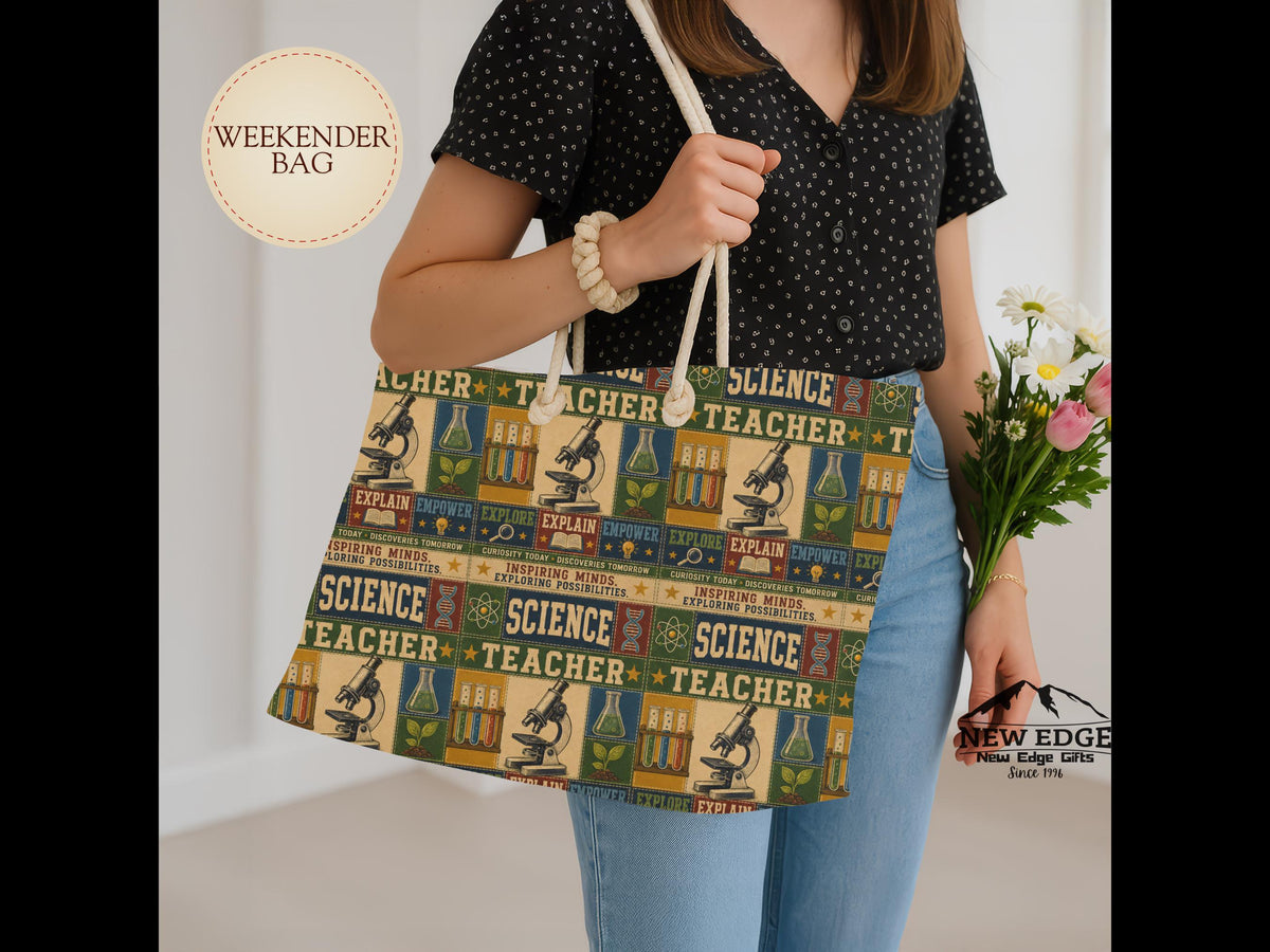 Science Teacher Weekender Bag Inspiring Minds Exploring Possibilities Faux Patchwork Teacher Travel Tote Gift