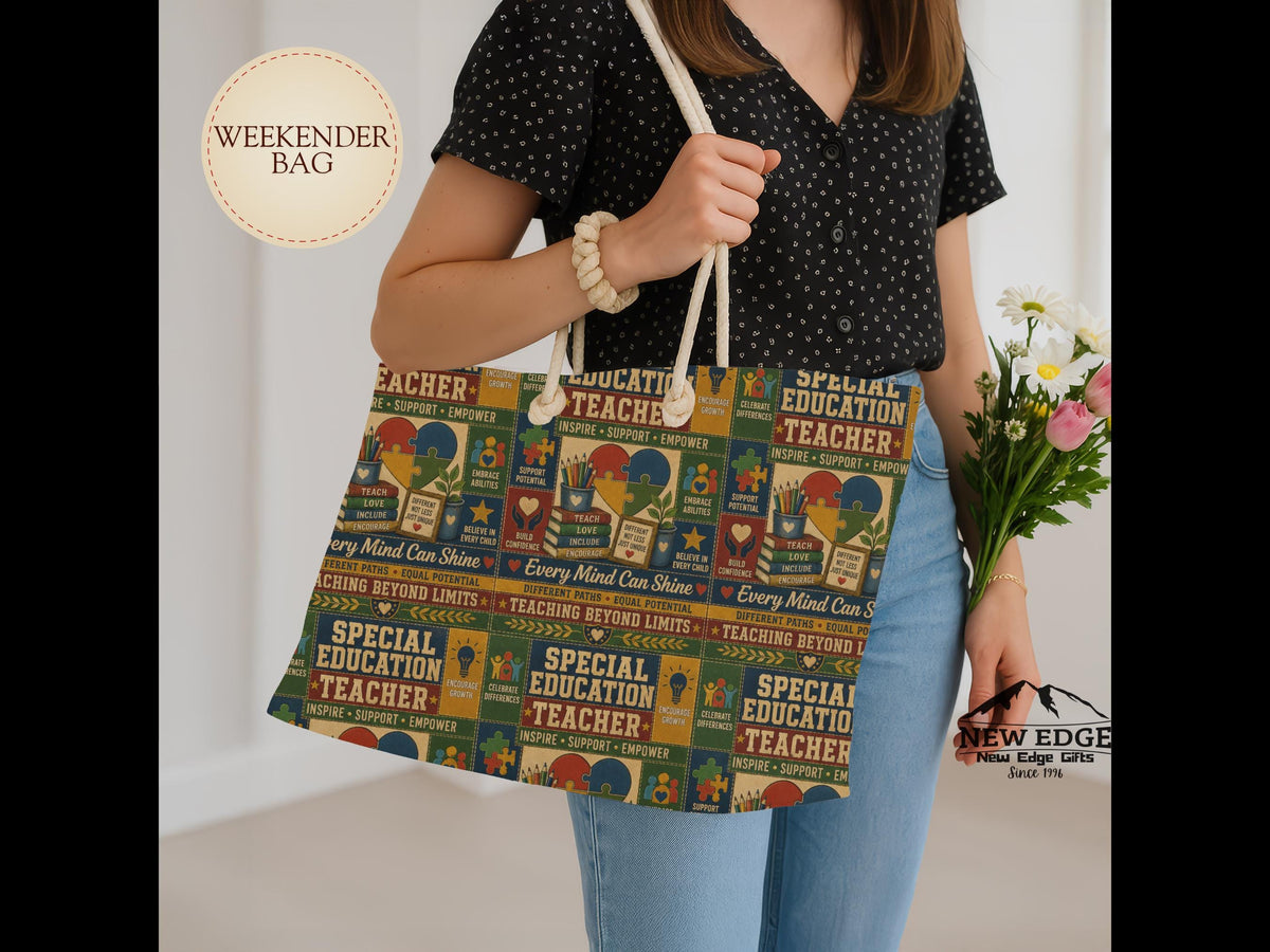 Special Education Teacher Weekender Bag Every Mind Can Shine Faux Patchwork Travel Tote Teacher Appreciation Gift
