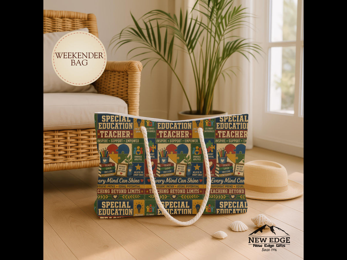 Special Education Teacher Weekender Bag Every Mind Can Shine Faux Patchwork Travel Tote Teacher Appreciation Gift