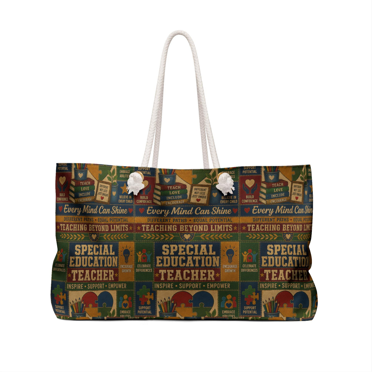 Special Education Teacher Weekender Bag Every Mind Can Shine Faux Patchwork Travel Tote Teacher Appreciation Gift