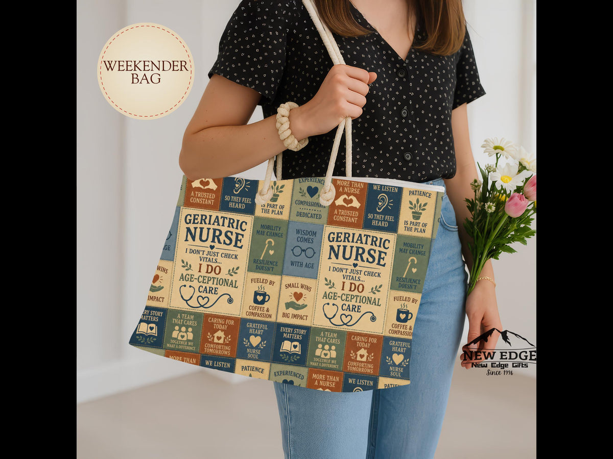 Geriatric Nurse Weekender Bag I Do Age Ceptional Care Faux Patchwork Travel Tote Nurse Appreciation Gift