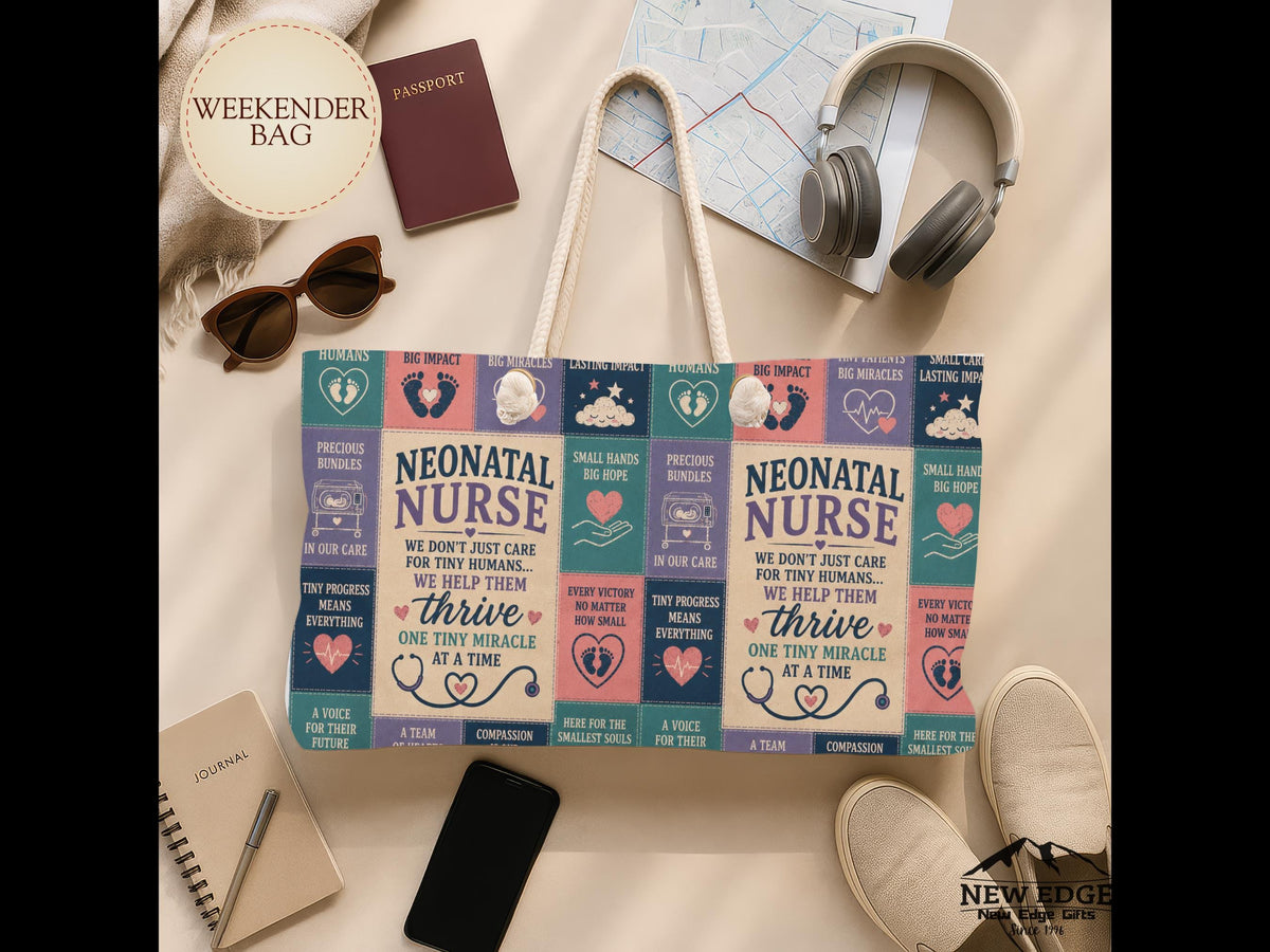 Neonatal Nurse Weekender Bag We Help Tiny Miracles Thrive Faux Patchwork NICU Travel Tote Nurse Appreciation Gift