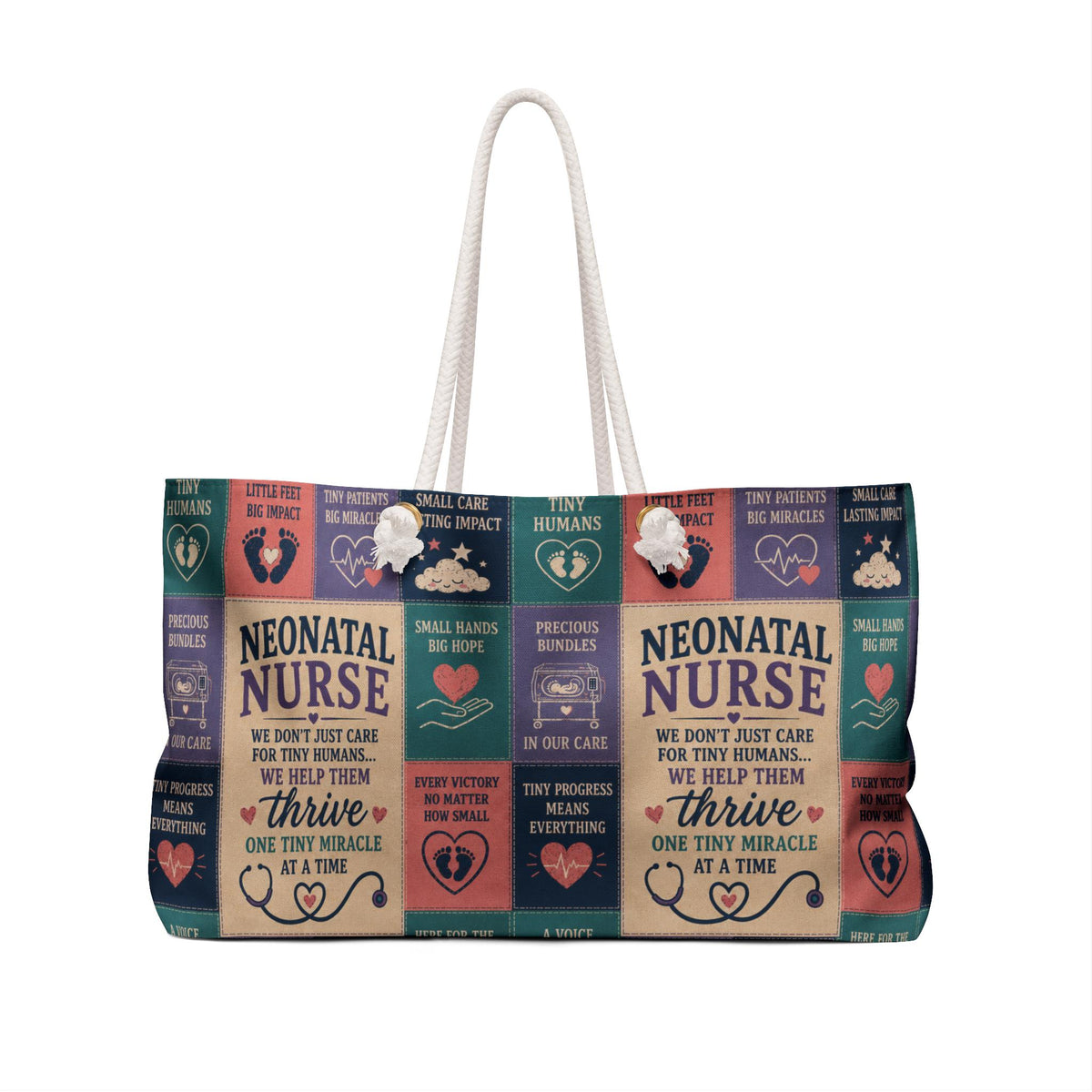 Neonatal Nurse Weekender Bag We Help Tiny Miracles Thrive Faux Patchwork NICU Travel Tote Nurse Appreciation Gift