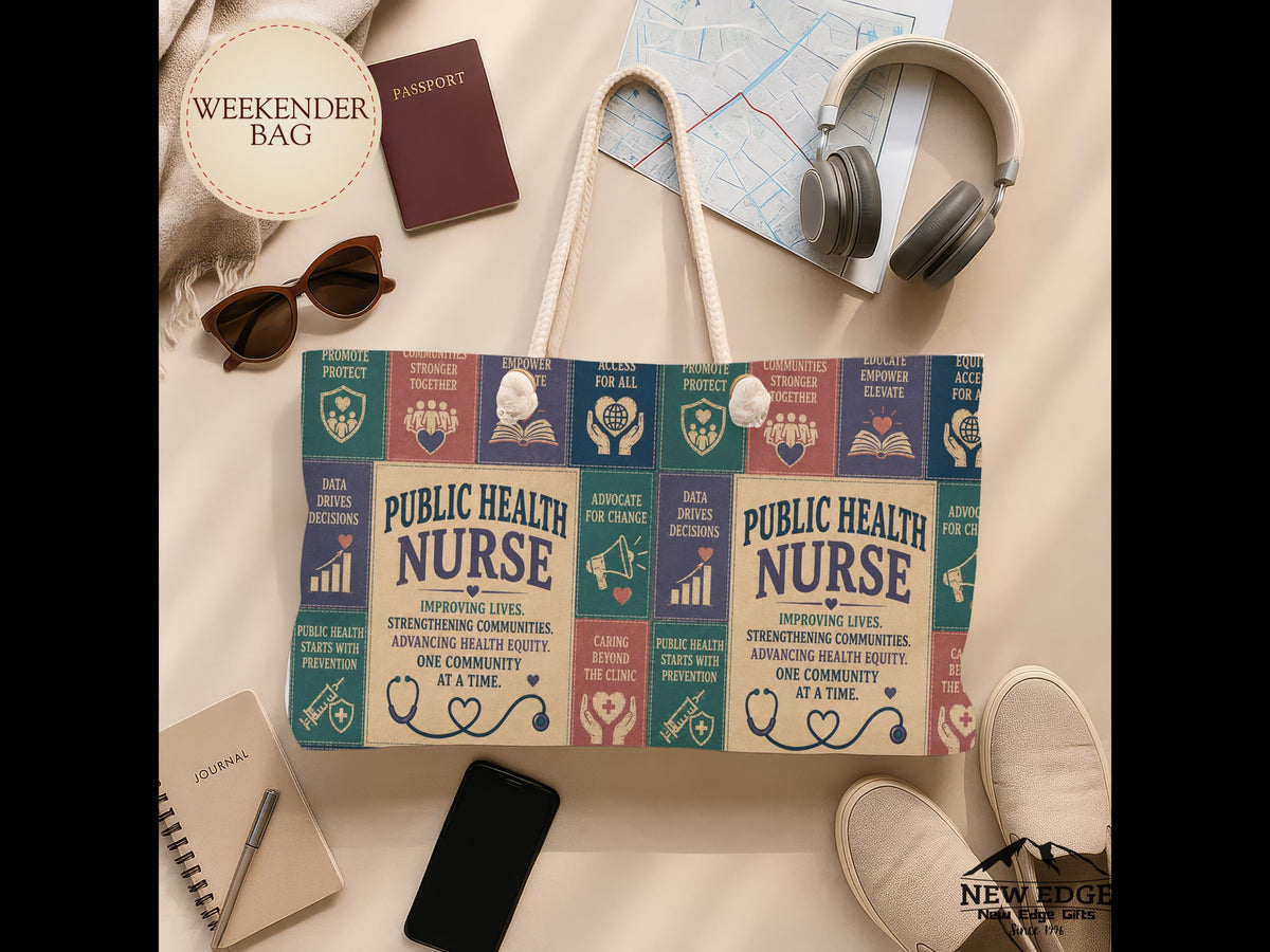 Public Health Nurse Weekender Bag Improving Lives Strengthening Communities Faux Patchwork Travel Tote Nurse Appreciation Gift