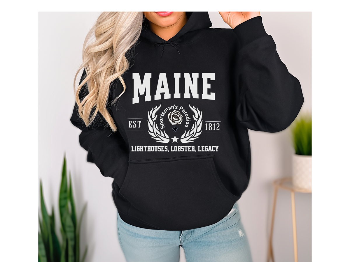 Maine State Legacy Hoodie – "Lighthouses, Lobster, Legacy" | Unisex Pullover | Coastal New England Sweatshirt