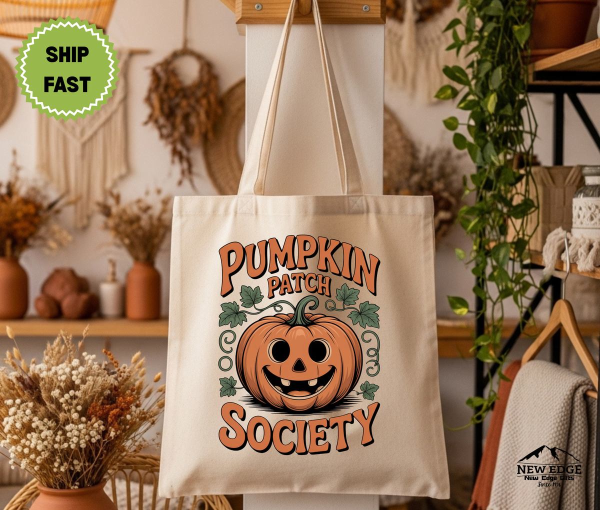 Pumpkin Patch Society Halloween Tote Bag – Fall Cotton Canvas Bag, Autumn Harvest Gift, Cozy Pumpkin Lover Tote for Spooky Season