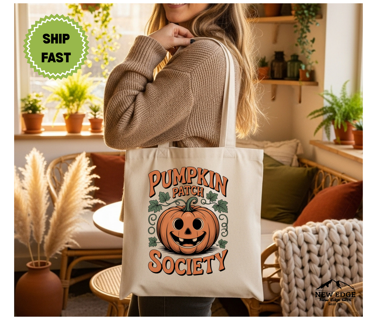 Pumpkin Patch Society Halloween Tote Bag – Fall Cotton Canvas Bag, Autumn Harvest Gift, Cozy Pumpkin Lover Tote for Spooky Season