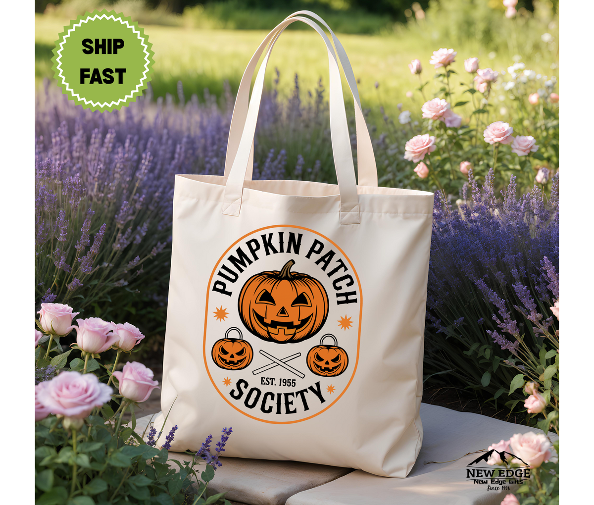 Pumpkin Patch Society Oval Design Halloween Tote Bag – Fall Cotton Canvas Bag, Autumn Pumpkin Lover Gift, Cozy Spooky Season Tote