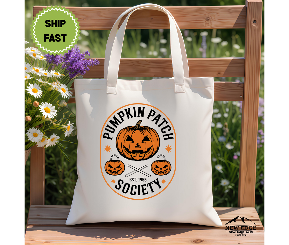 Pumpkin Patch Society Oval Design Halloween Tote Bag – Fall Cotton Canvas Bag, Autumn Pumpkin Lover Gift, Cozy Spooky Season Tote