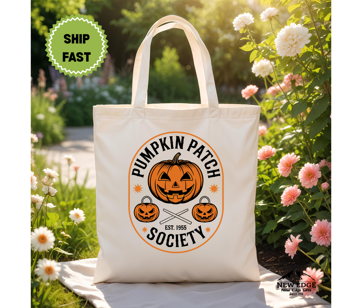Pumpkin Patch Society Oval Design Halloween Tote Bag – Fall Cotton Canvas Bag, Autumn Pumpkin Lover Gift, Cozy Spooky Season Tote