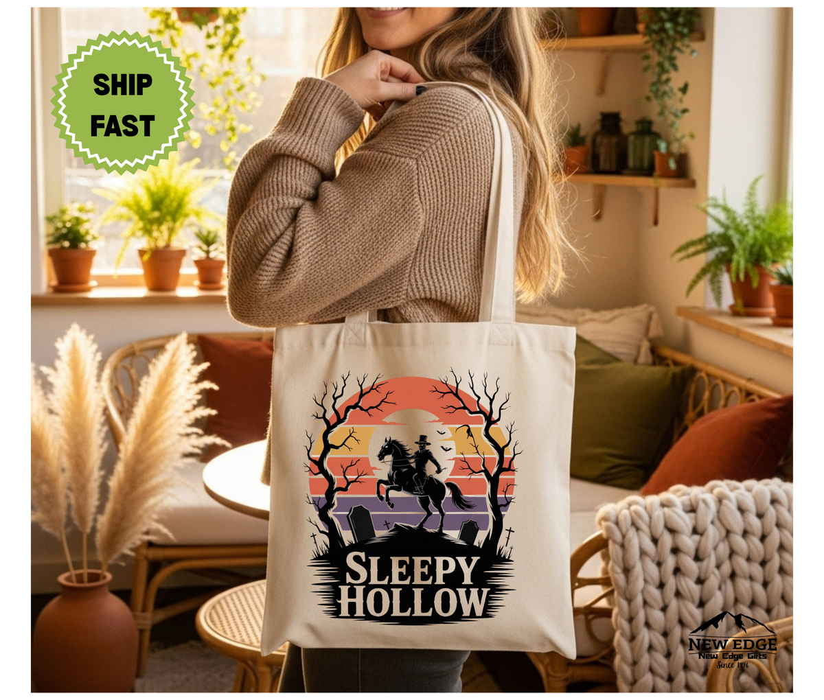 Sleepy Hollow Halloween Tote Bag – Gothic Cotton Canvas Bag, Spooky Headless Horseman Gift, Classic Horror Fall Aesthetic Tote