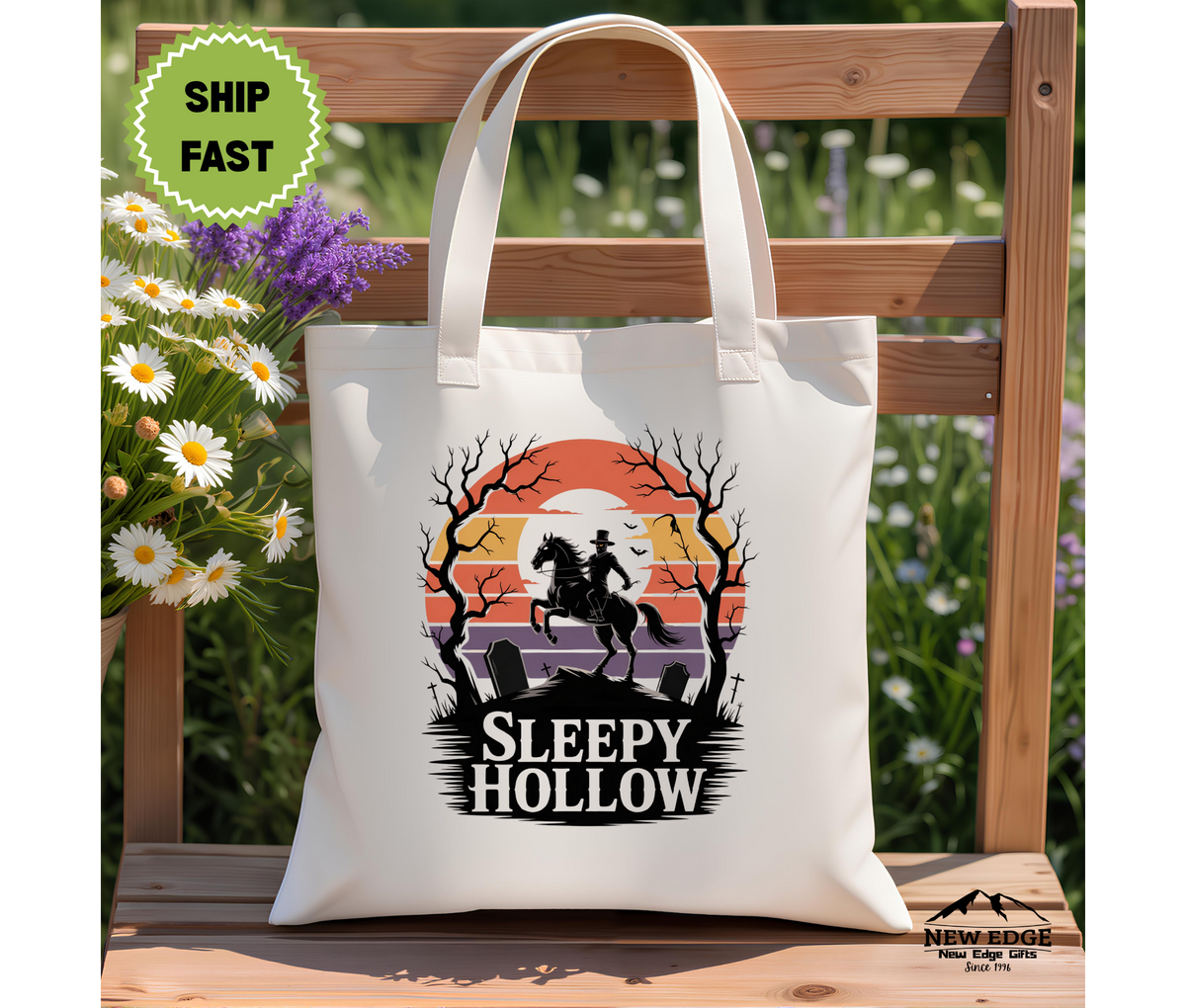 Sleepy Hollow Halloween Tote Bag – Gothic Cotton Canvas Bag, Spooky Headless Horseman Gift, Classic Horror Fall Aesthetic Tote