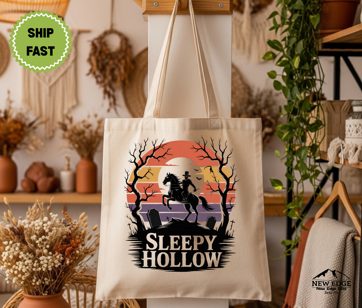 Sleepy Hollow Halloween Tote Bag – Gothic Cotton Canvas Bag, Spooky Headless Horseman Gift, Classic Horror Fall Aesthetic Tote