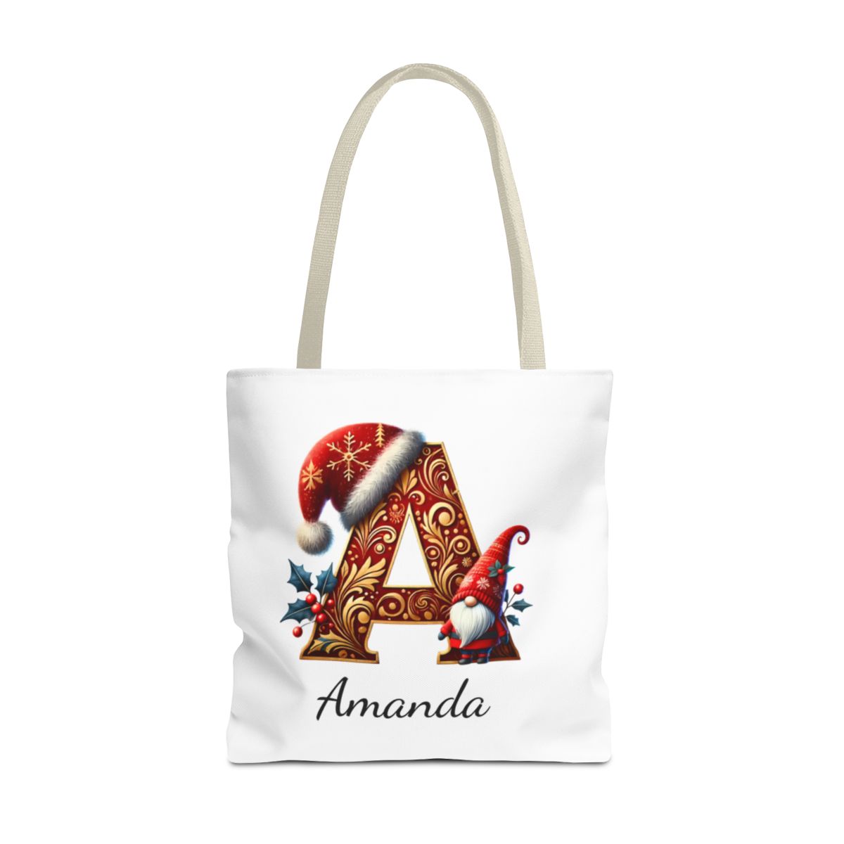 Personalized Christmas Name Tote Bag – Custom Initial Cotton Canvas Tote, Matching Holiday Group Bag, Reusable Xmas Shopping Tote