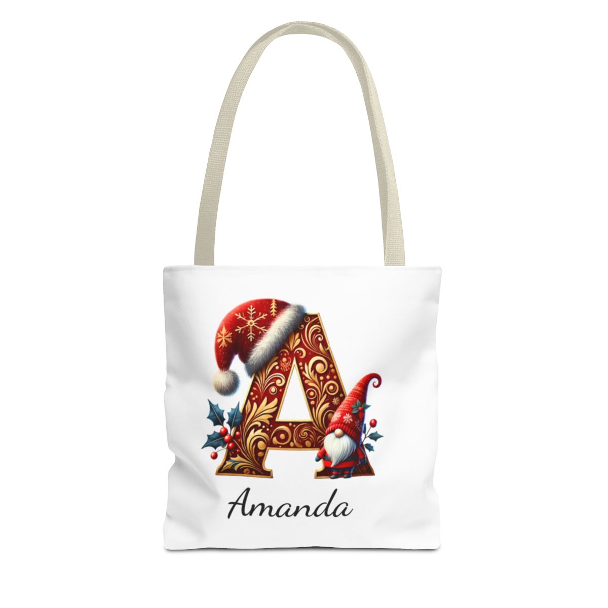 Personalized Christmas Name Tote Bag – Custom Initial Cotton Canvas Tote, Matching Holiday Group Bag, Reusable Xmas Shopping Tote