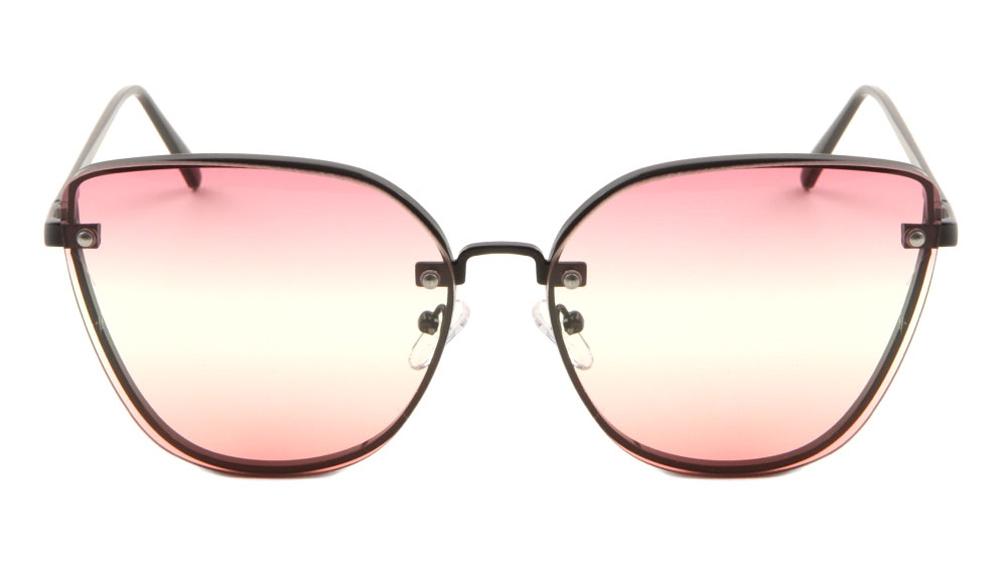 Rimless Triple Oceanic Color Cat Eye  Sunglasses