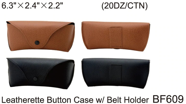 BLACK AND BROWN LEATHERETTE BUTTON CASE WITH BELT HOLDER