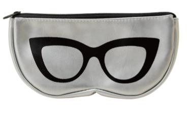 GOLD AND SILVER ZIPPER POUCH WITH GLASSES ICON