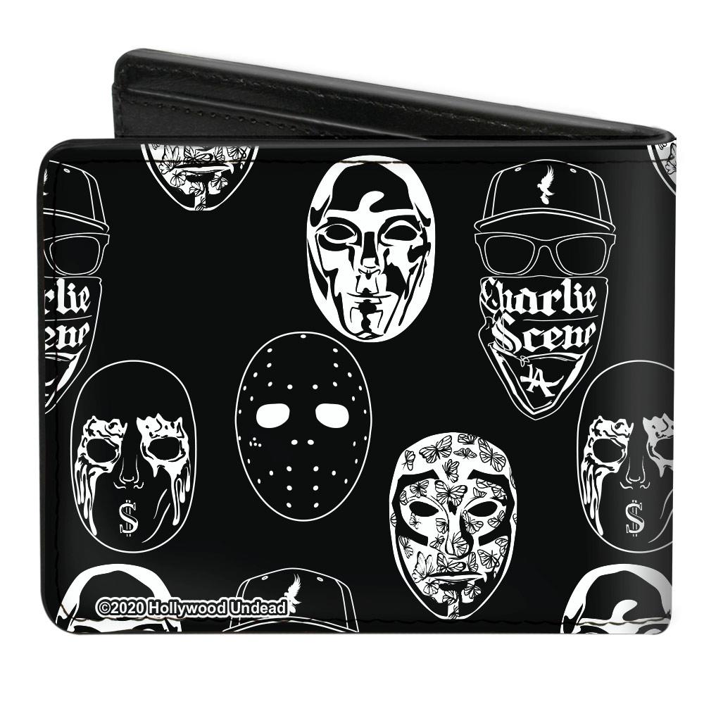 BI-FOLD WALLET - HOLLYWOOD UNDEAD MASK ICONS SCATTERED BLACK WHITE