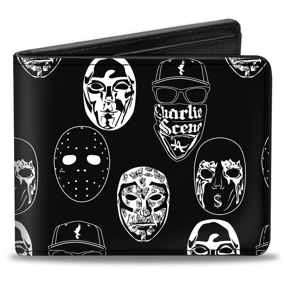 BI-FOLD WALLET - HOLLYWOOD UNDEAD MASK ICONS SCATTERED BLACK WHITE
