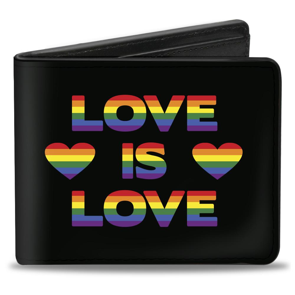 BI-FOLD WALLET - LOVE IS LOVE HEART BLACK RAINBOW