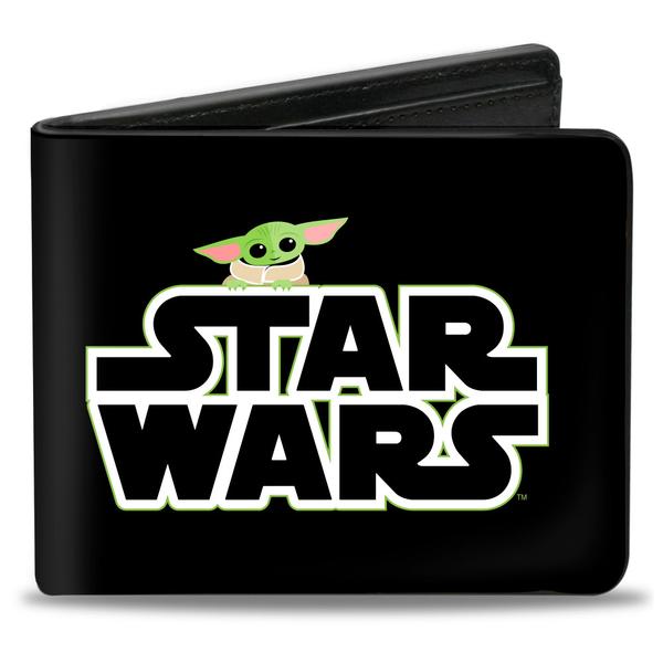 BI-FOLD WALLET - STAR WARS THE CHILD PEEKING LOGO BLACK GREEN WHITE