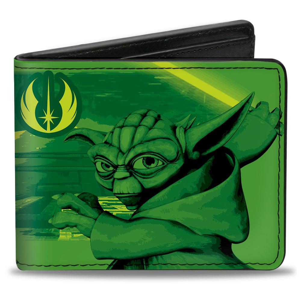 BI-FOLD WALLET - STAR WARS THE CLONE WARS YODA JEDI MASTER ACTION POSE GREENS