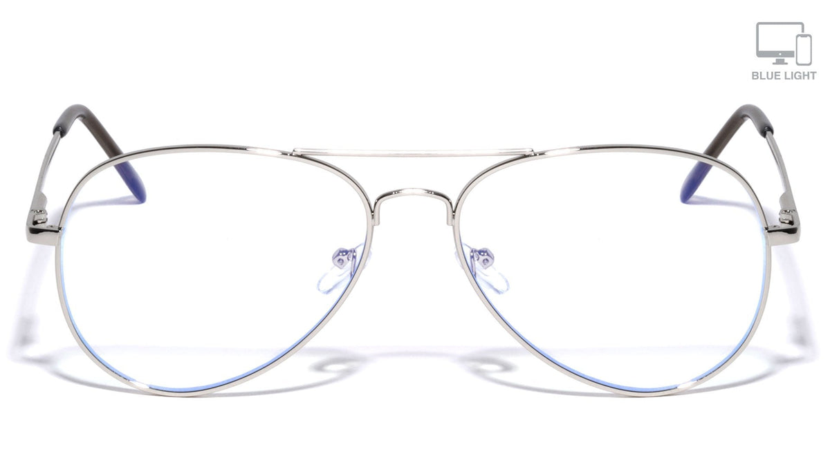 Blue Light Blocking Silver Aviators Glasses
