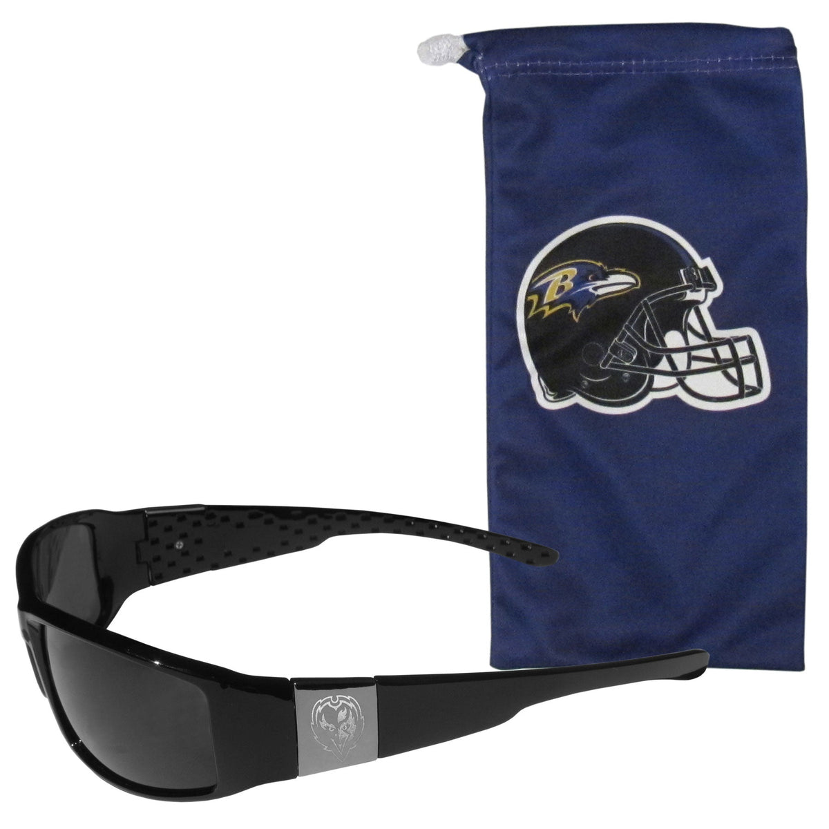 Baltimore Ravens Etched Chrome Wrap Sunglasses and Bag