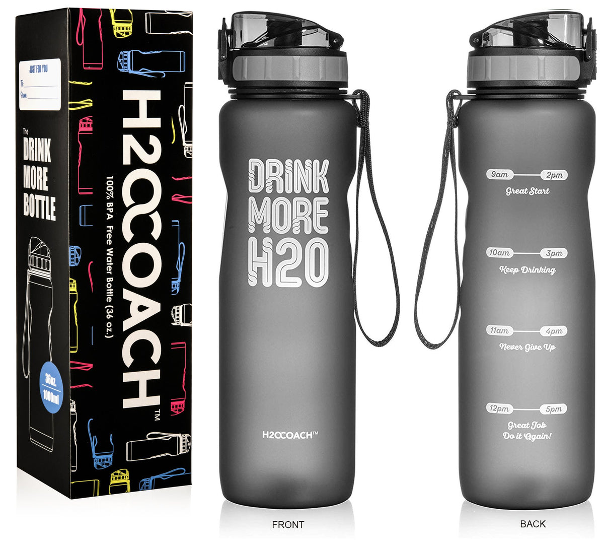 New Edge 36oz Motivational Water Bottle - Gray