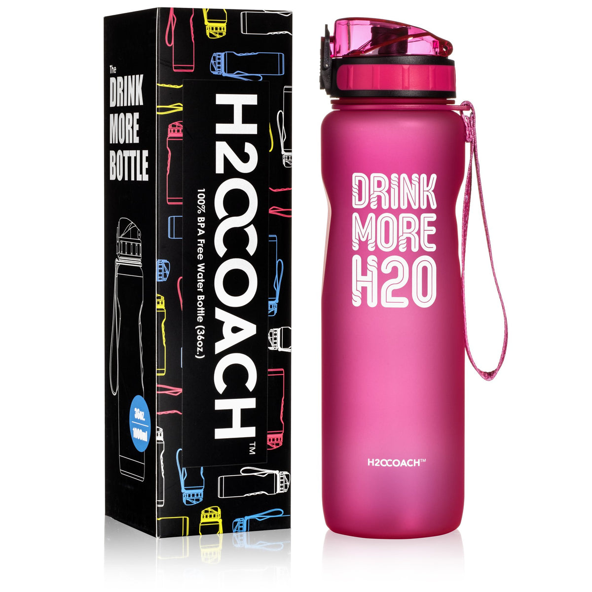 New Edge - Drink More H2O Water Bottle - 36 Oz. Pink