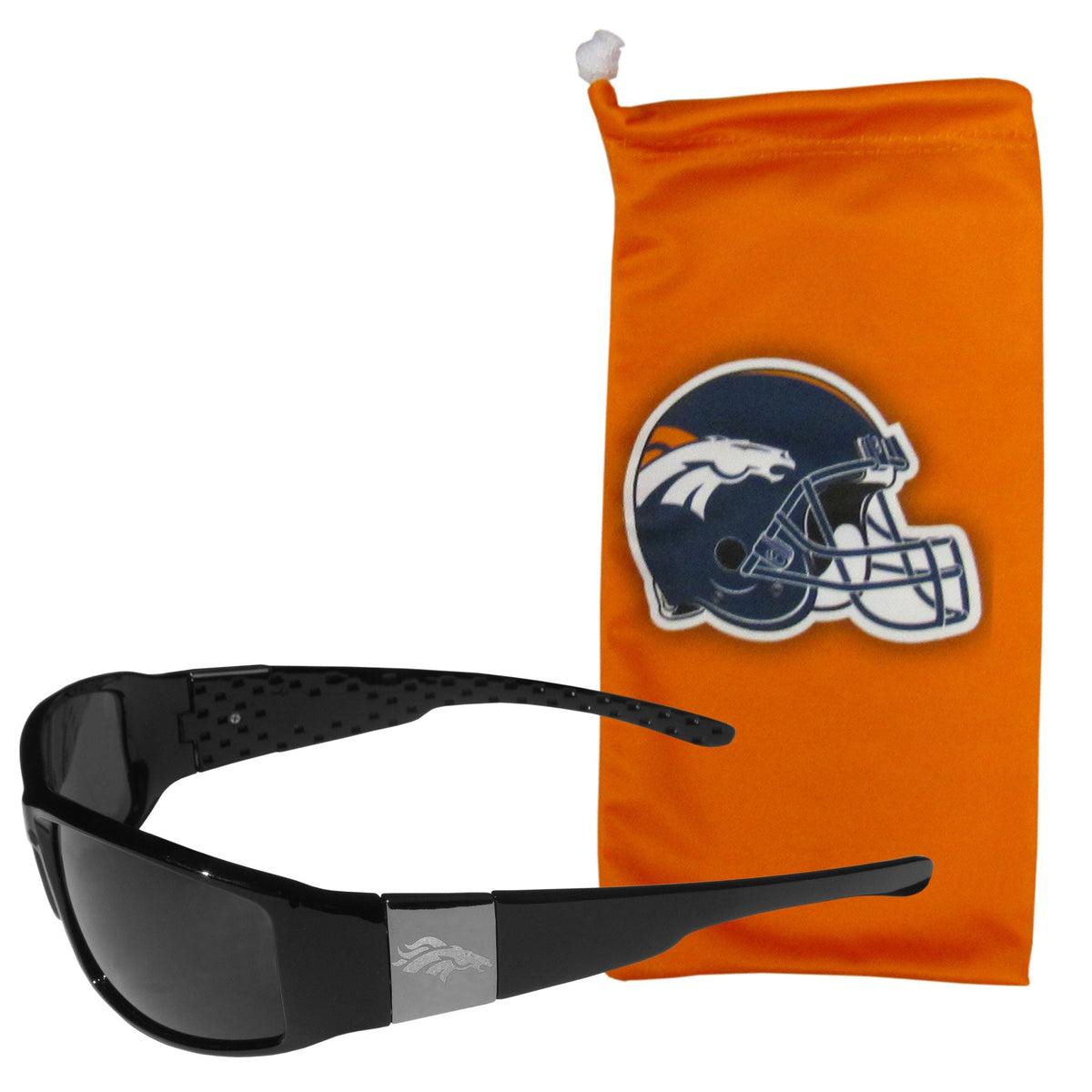 Denver Broncos Etched Chrome Wrap Sunglasses and Bag