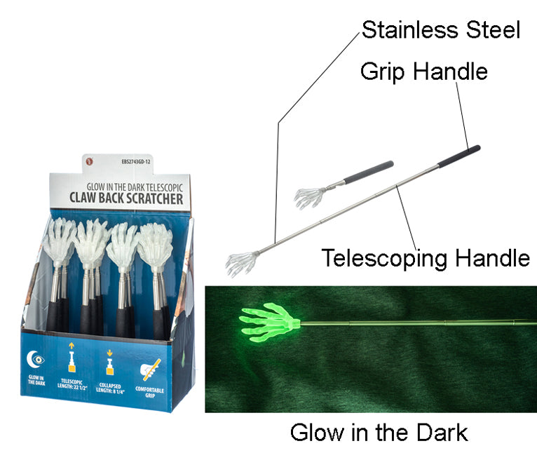 Glow In Dark Claw Telescopic Back Scratcher with Cushion Grip