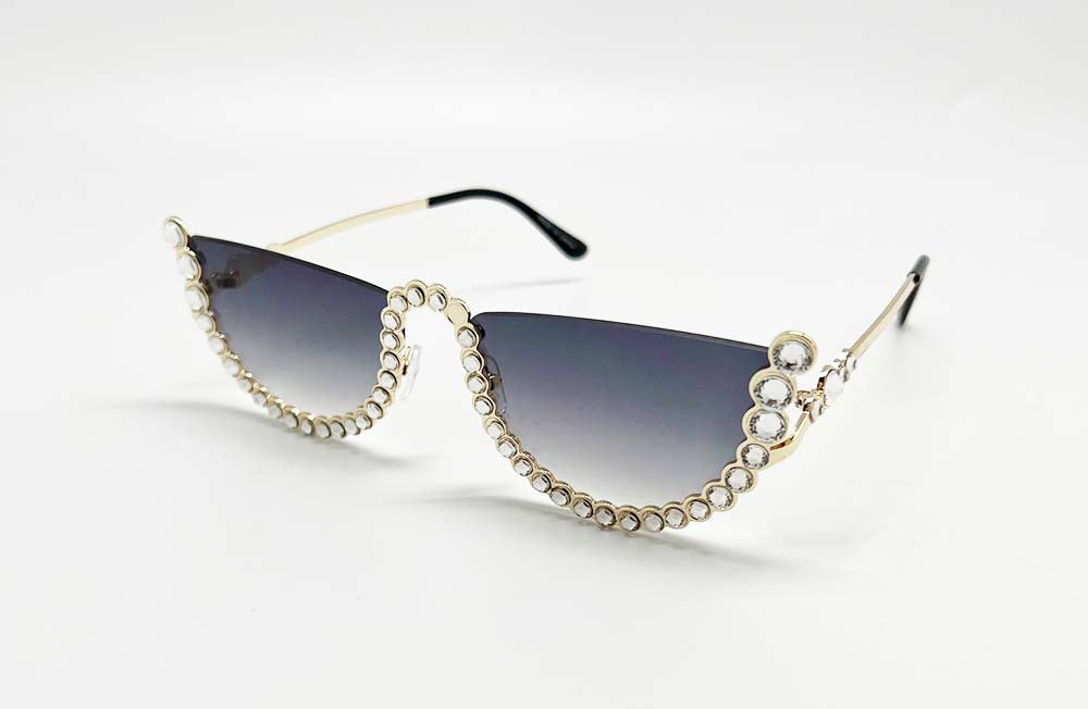 Semi-Rimless  Cut Cat Eye Rhinestone Fashion Sunglasses