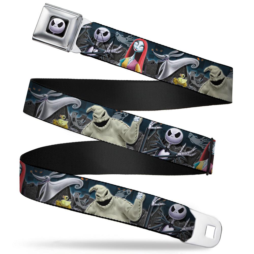 JACK EXPRESSION6 FULL COLOR SEATBELT BELT - NIGHTMARE BEFORE CHRISTMAS 4-CHARACTER GROUP/CEMETERY SCENE WEBBING