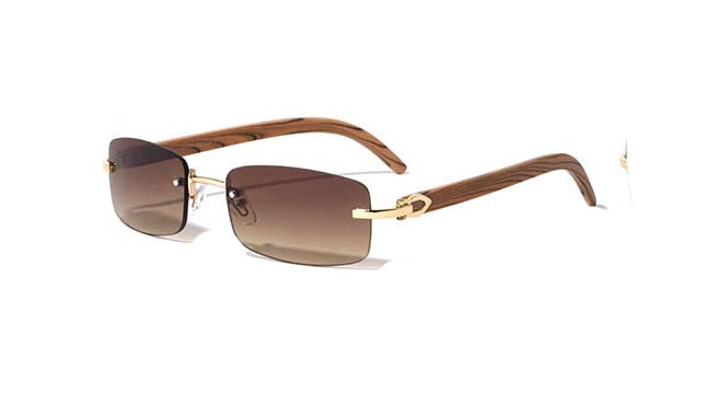 Rimless Super Dark Lens Wood Pattern Sunglasses