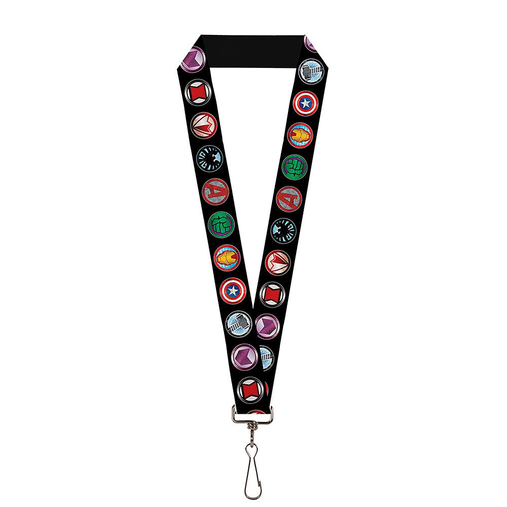 MARVEL AVENGERS LANYARD - 1.0INCHES - 9-AVENGER ICONS BLACK MULTI COLOR