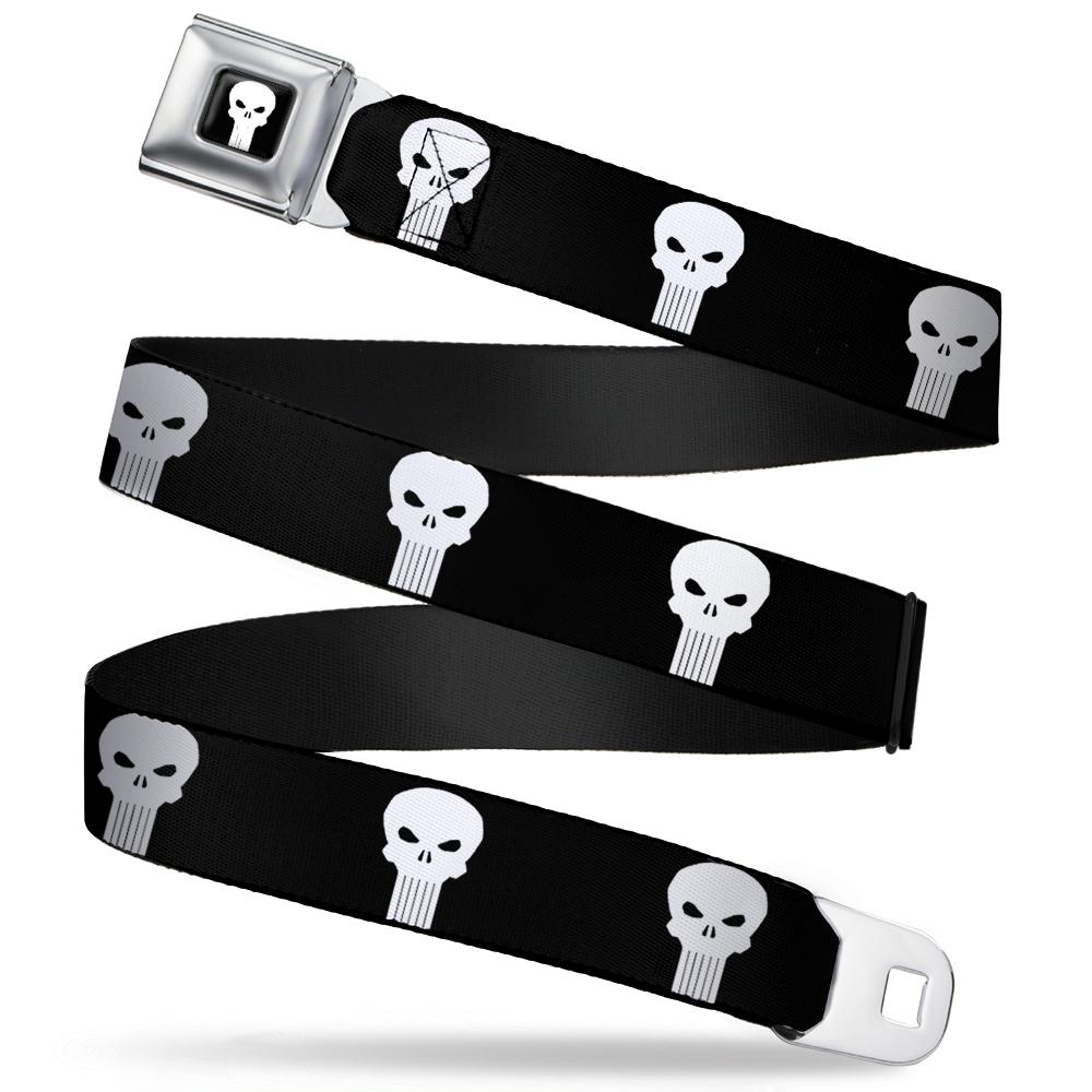 MARVEL UNIVERSE PUNISHER LOGO3 FULL COLOR BLACK WHITE SEATBELT BELT - PUNISHER LOGO3 BLACK/WHITE WEBBING