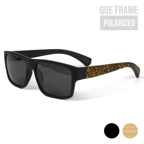 QUE FRAME SUNGLASSES WITH AZTEC CALENDAR ENGRAVING BY NEW EDGE EYEWEAR