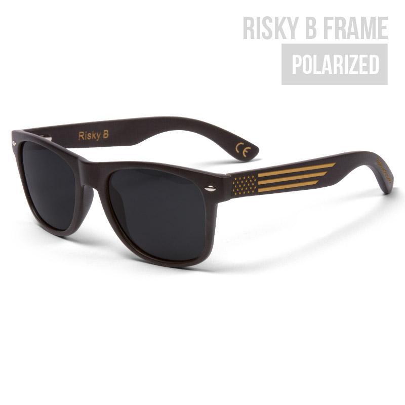 Risky-B Black US Flag Custom Wood Sunglasses