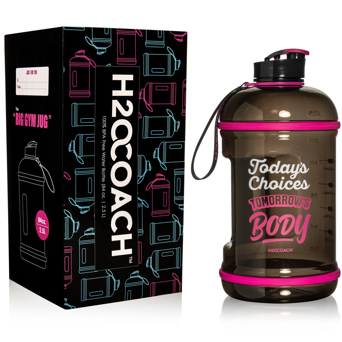 New Edge 2.5L / 84oz Motivational Water Bottle - Black/Pink
