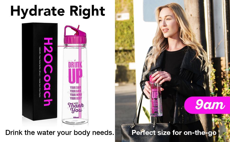 New Edge 30oz Motivational Water Bottle with Straw - Pink