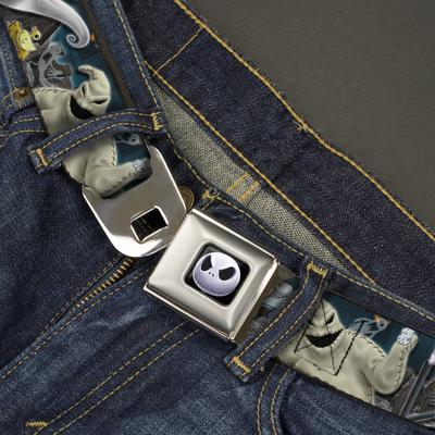 JACK EXPRESSION6 FULL COLOR SEATBELT BELT - NIGHTMARE BEFORE CHRISTMAS 4-CHARACTER GROUP/CEMETERY SCENE WEBBING