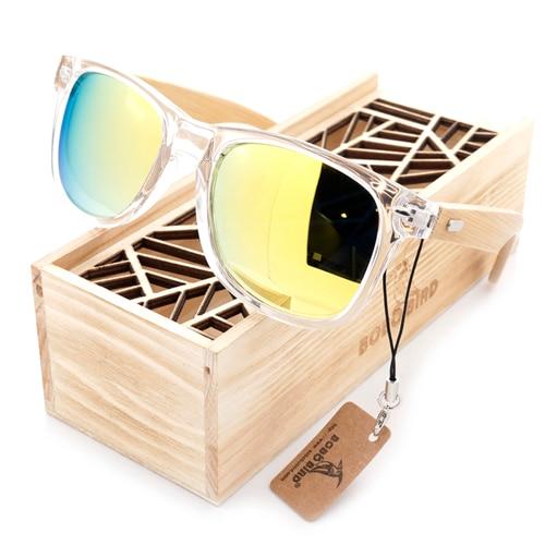 Clear Color Wood Bamboo Sunglasses Women's Bamboo Polarized Sunglasses