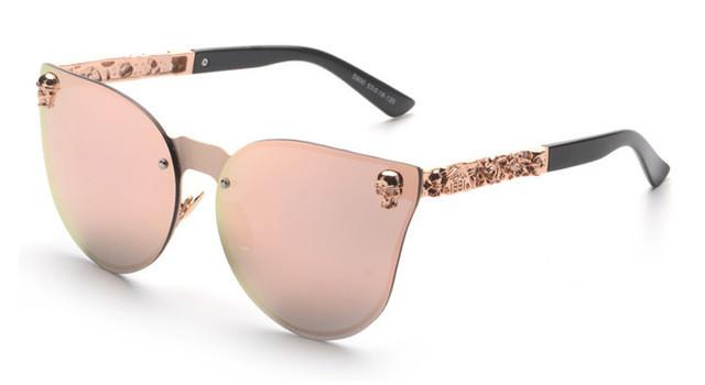 Women Cat Eye Sunglasses Metal Frame Star carving Flower Sunglasses