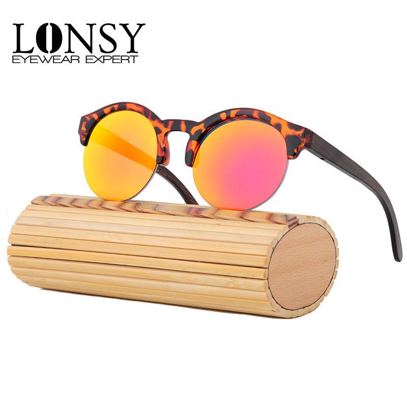 Fashion Round Bamboo Sunglasses Men Wood Sunglasses