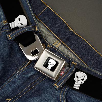 MARVEL UNIVERSE PUNISHER LOGO3 FULL COLOR BLACK WHITE SEATBELT BELT - PUNISHER LOGO3 BLACK/WHITE WEBBING